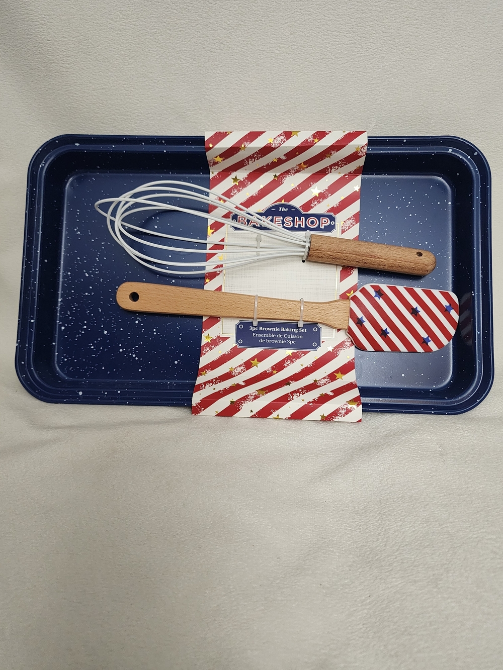 Navy Speckled Enamel Baking Tray with Spatula & Whisk